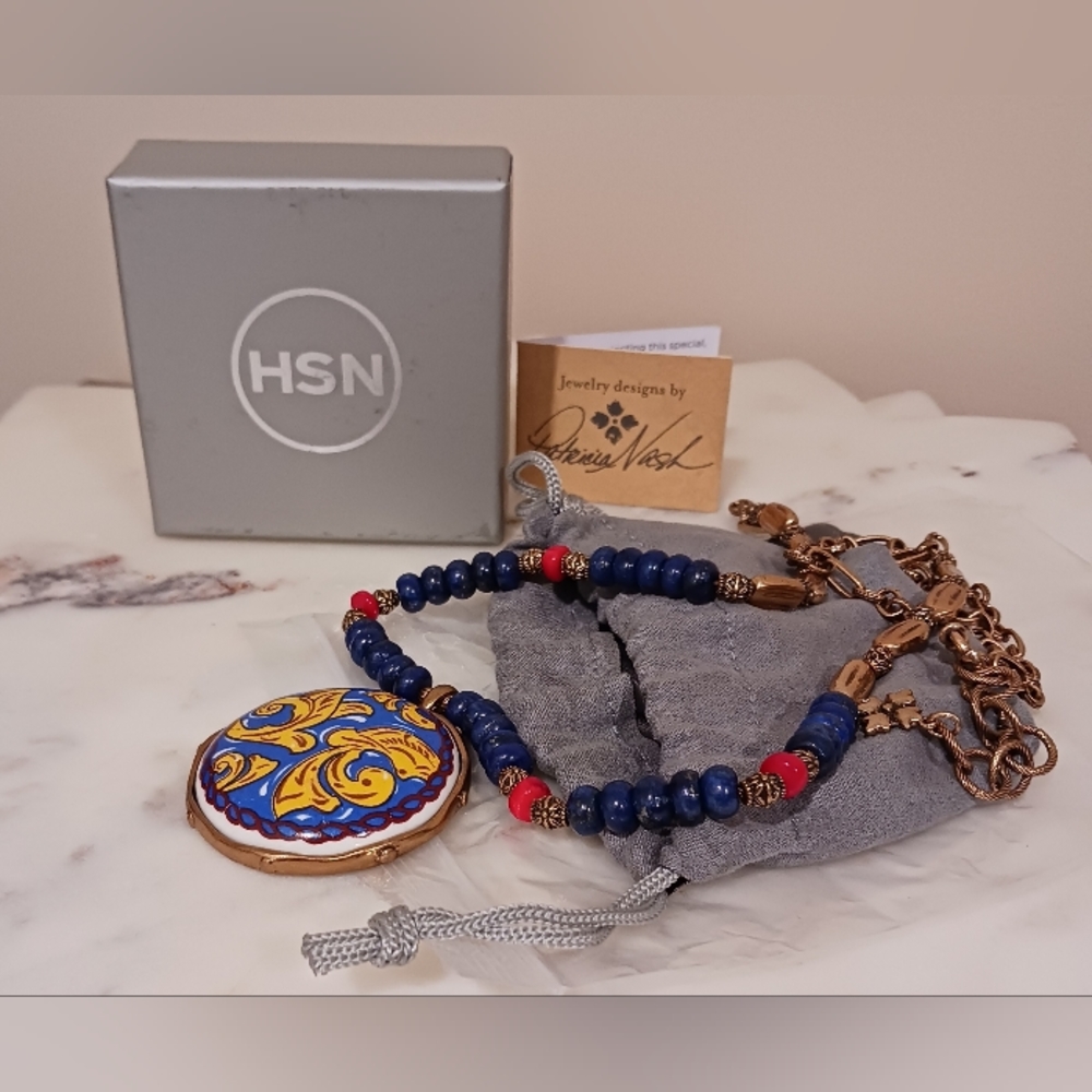 Patricia Nash Positano Beaded Ceramic Pendant Necklace Coral & Lapis - Picture 8 of 10